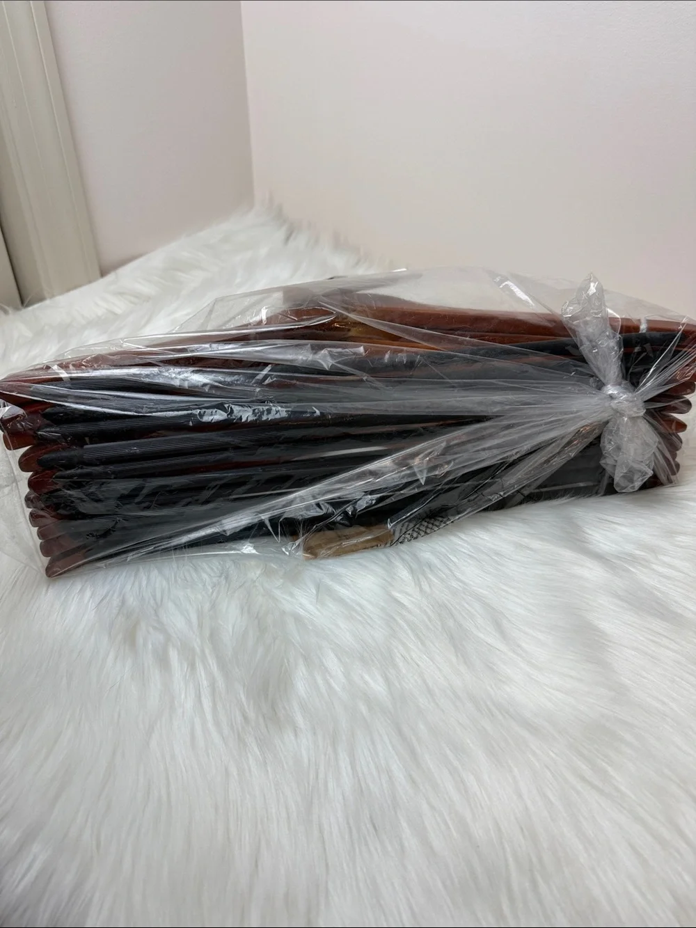 Brookstone Premium Wooden Hangers with Bar in Mahogany  - Set of 10